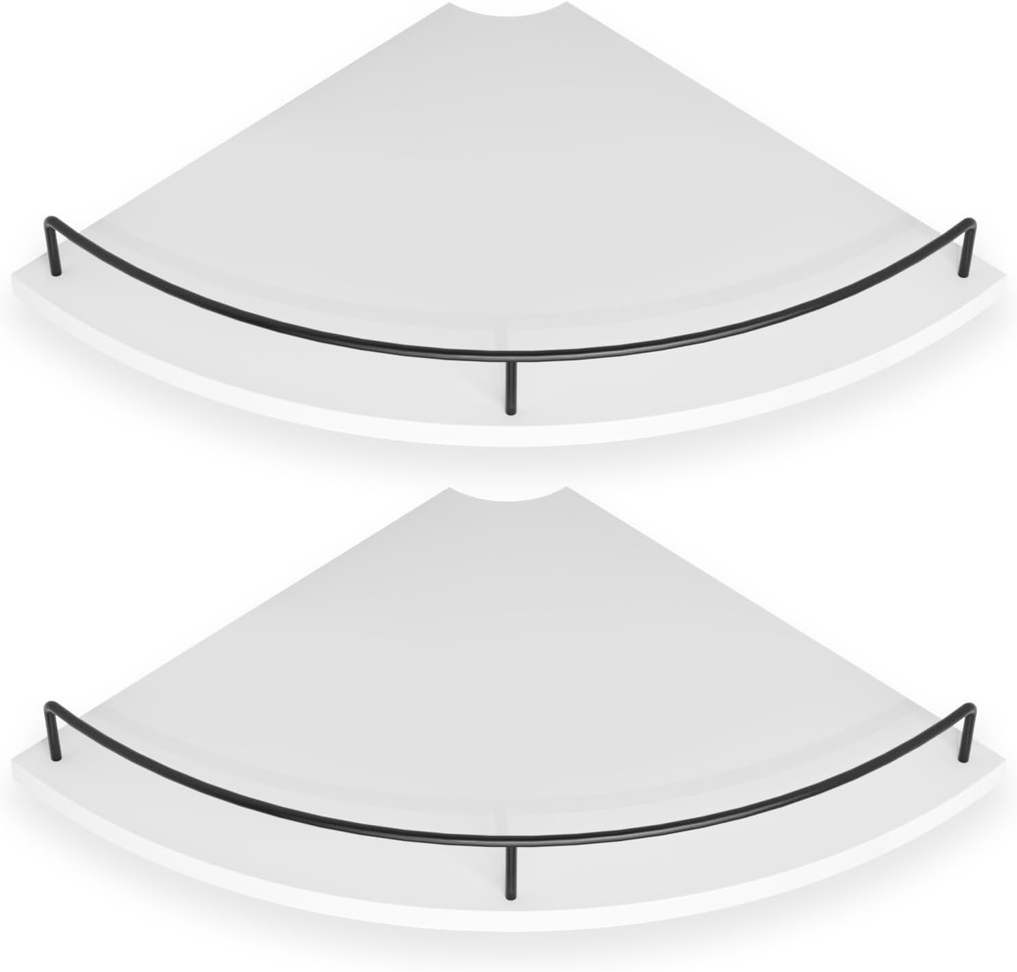 Rustic White Corner Floating Shelves Set of 2, Wall Mounted Wood Storage Shelves with Guardrail for Bathroom & Living Room