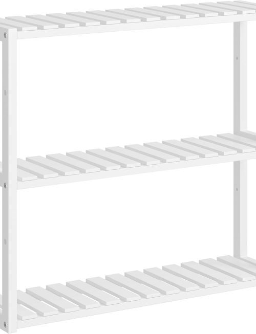 3-Tier Adjustable Bamboo Bathroom Shelf, Wall Mounted or Freestanding Plant & Storage Rack, Cloud White