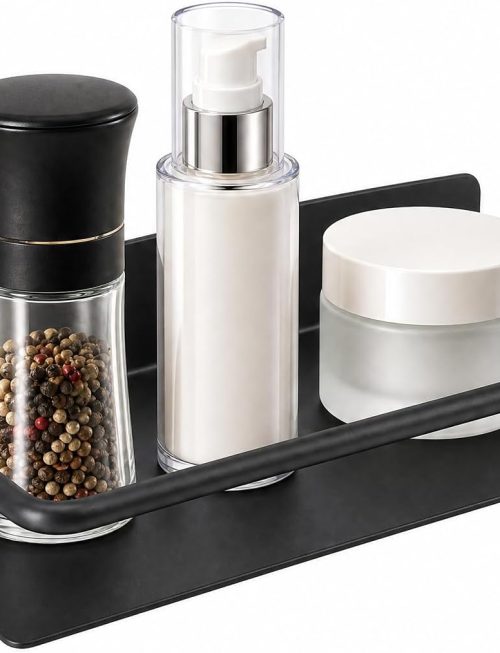 8-Inch Metal Floating Wall Shelves with Guardrail, Modern Space-Saving Storage Shelves for Bathroom, Bedroom, Kitchen & Office