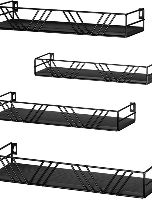 Wood Floating Wall Shelves Set of 4 in Assorted Sizes, Decorative Storage Shelves for Living Room, Bedroom, Bathroom, Kitchen & Office