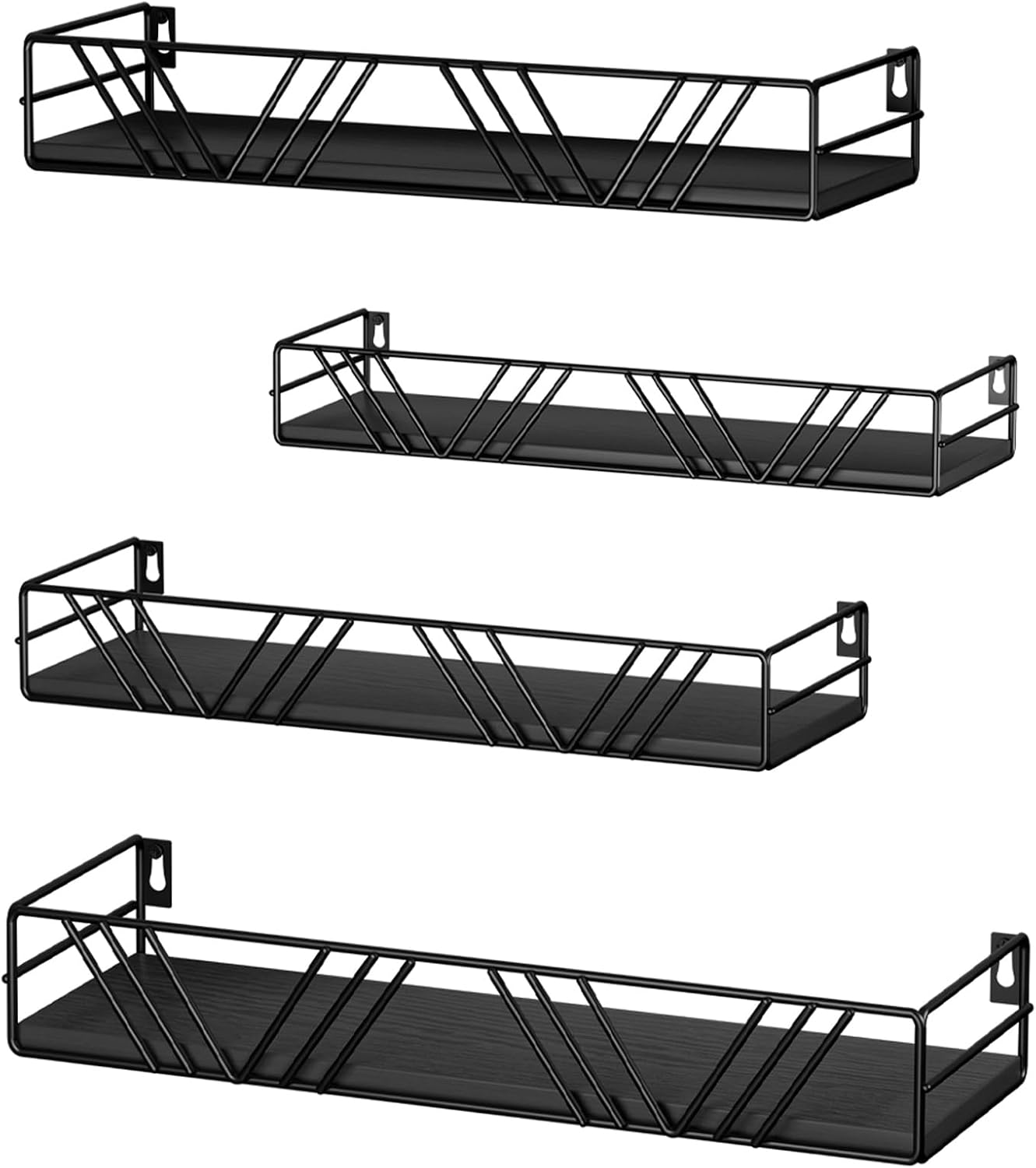 Wood Floating Wall Shelves Set of 4 in Assorted Sizes, Decorative Storage Shelves for Living Room, Bedroom, Bathroom, Kitchen & Office