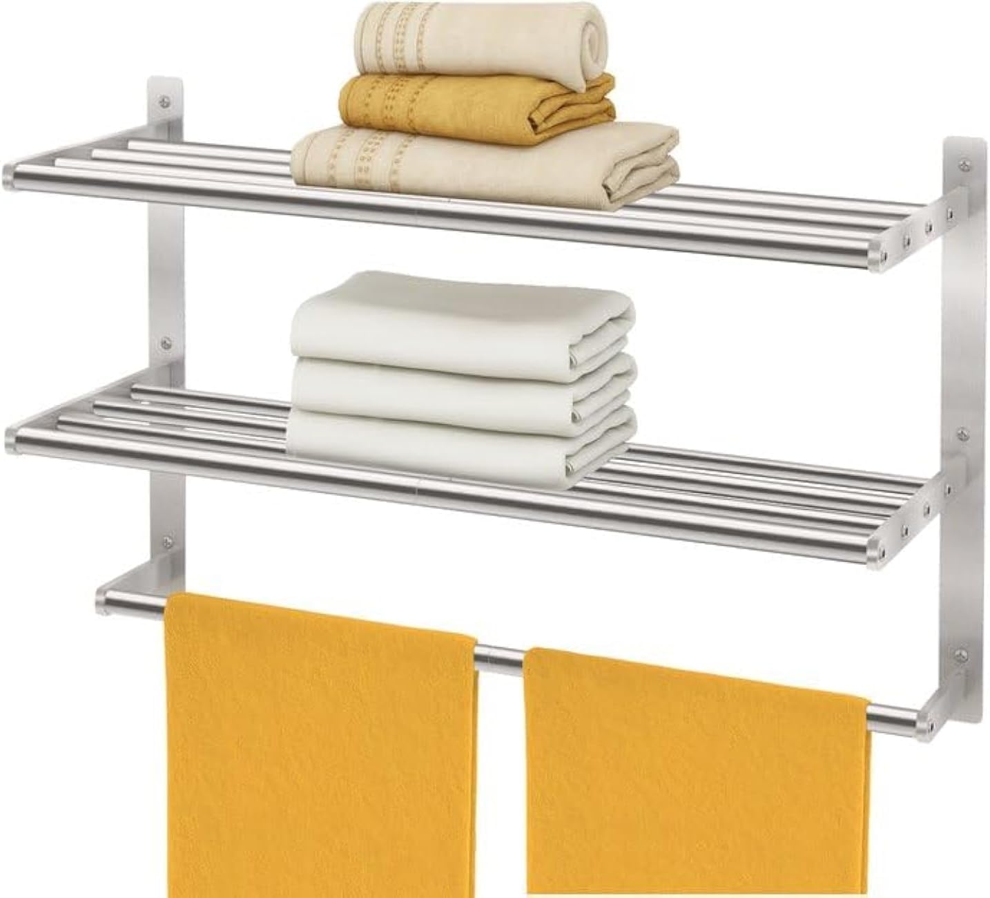 24-Inch Stainless Steel Bathroom Towel Rack with 3-Tier Shelf, Wall Mounted Hotel Style Towel Storage, Brushed Nickel