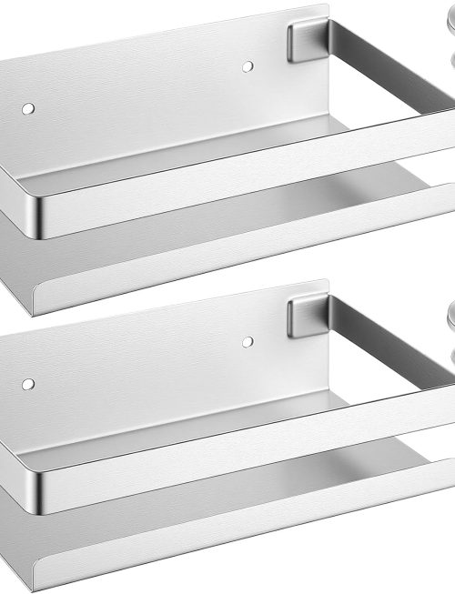 2-Pack 8-Inch Stainless Steel Floating Bathroom Shelves, Wall Mounted Shower Storage Baskets for Bathroom & Kitchen
