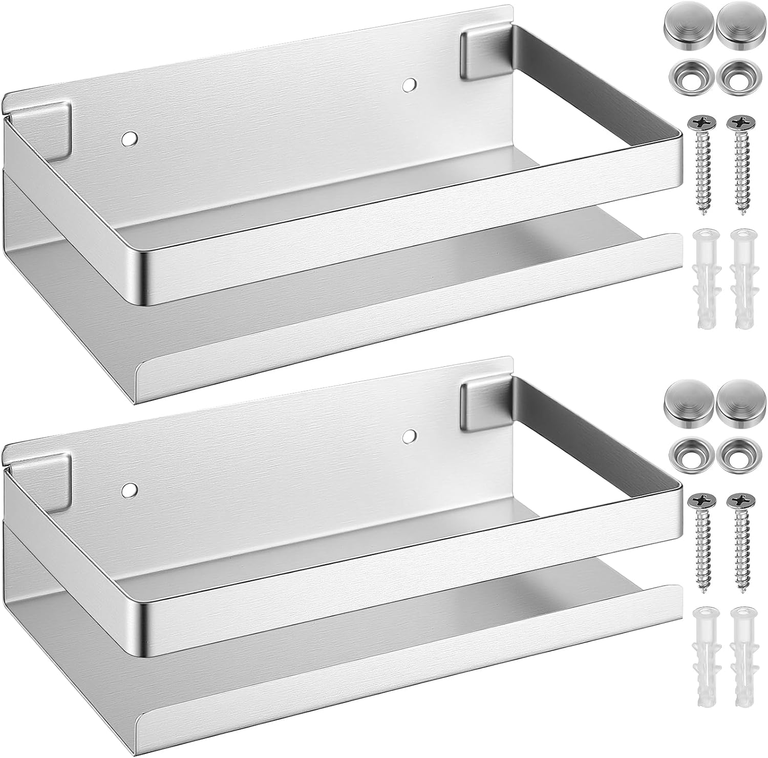 2-Pack 8-Inch Stainless Steel Floating Bathroom Shelves, Wall Mounted Shower Storage Baskets for Bathroom & Kitchen