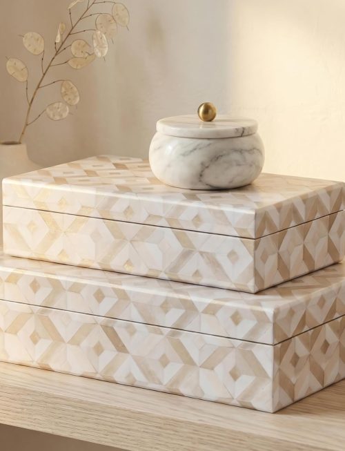 Set of 2 Decorative Storage Boxes with Lids, Elegant Organizer Bins for Photos, Documents, Keepsakes and Bookshelf Home Decoration